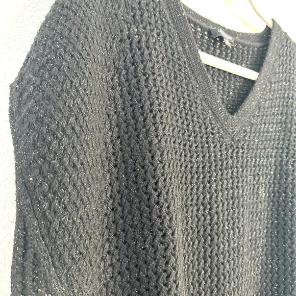 Lafayette 148 V-Neck Sweater Black Wool Silk Cashmere Metallic Women Small Luxe - Picture 3 of 6